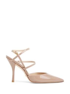 Stuart Weitzman Strappy Pointed Toe Pump Nude Patent 40 US 9.5